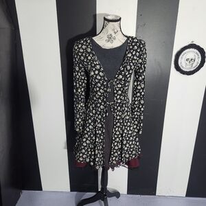 Vintage Black Mini Dress with Cream Floral Print